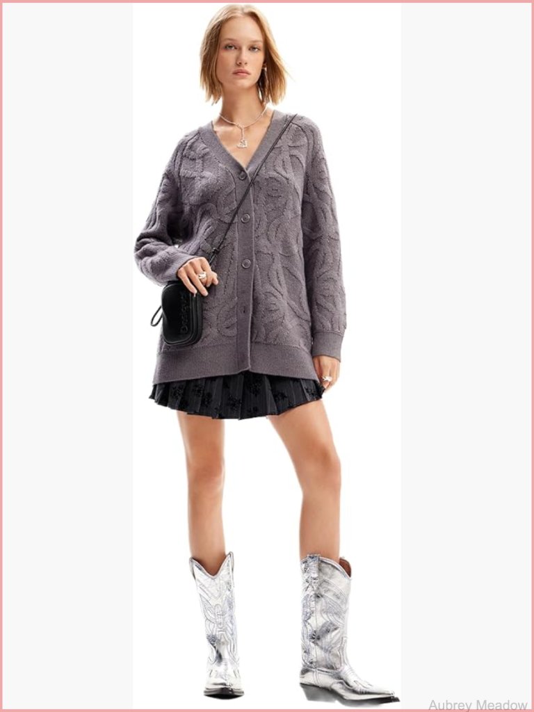 Women's Cardigan: Embroidered Long Sleeve Button Closure V-Neck